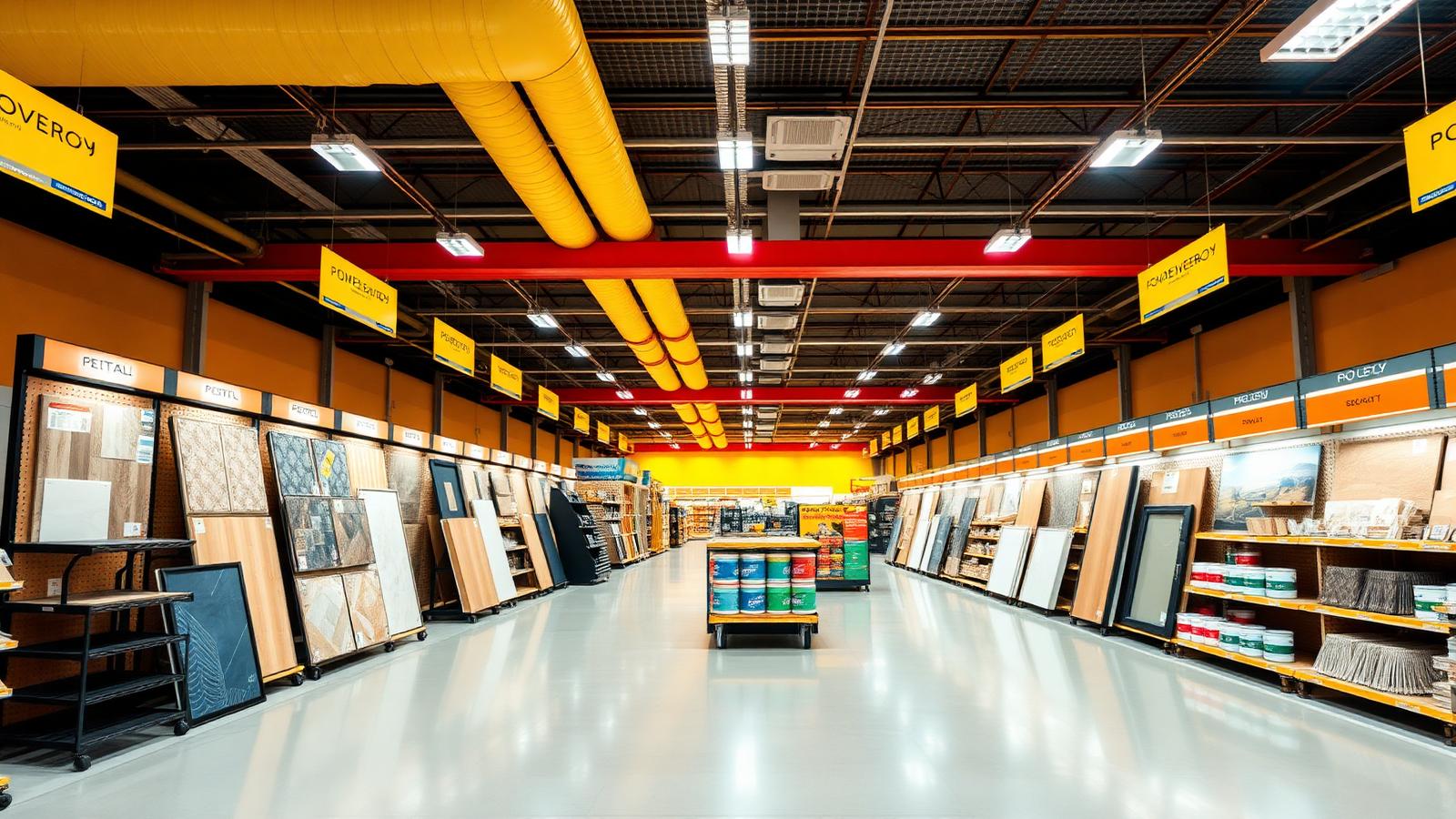 Interior de home center Amoedo com pisos, tintas e materiais de construção