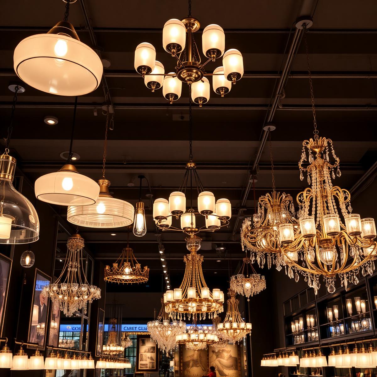 Showroom de iluminação com pendentes e lustres