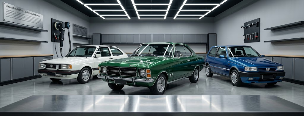 Automóveis conservados em garagem de exposição