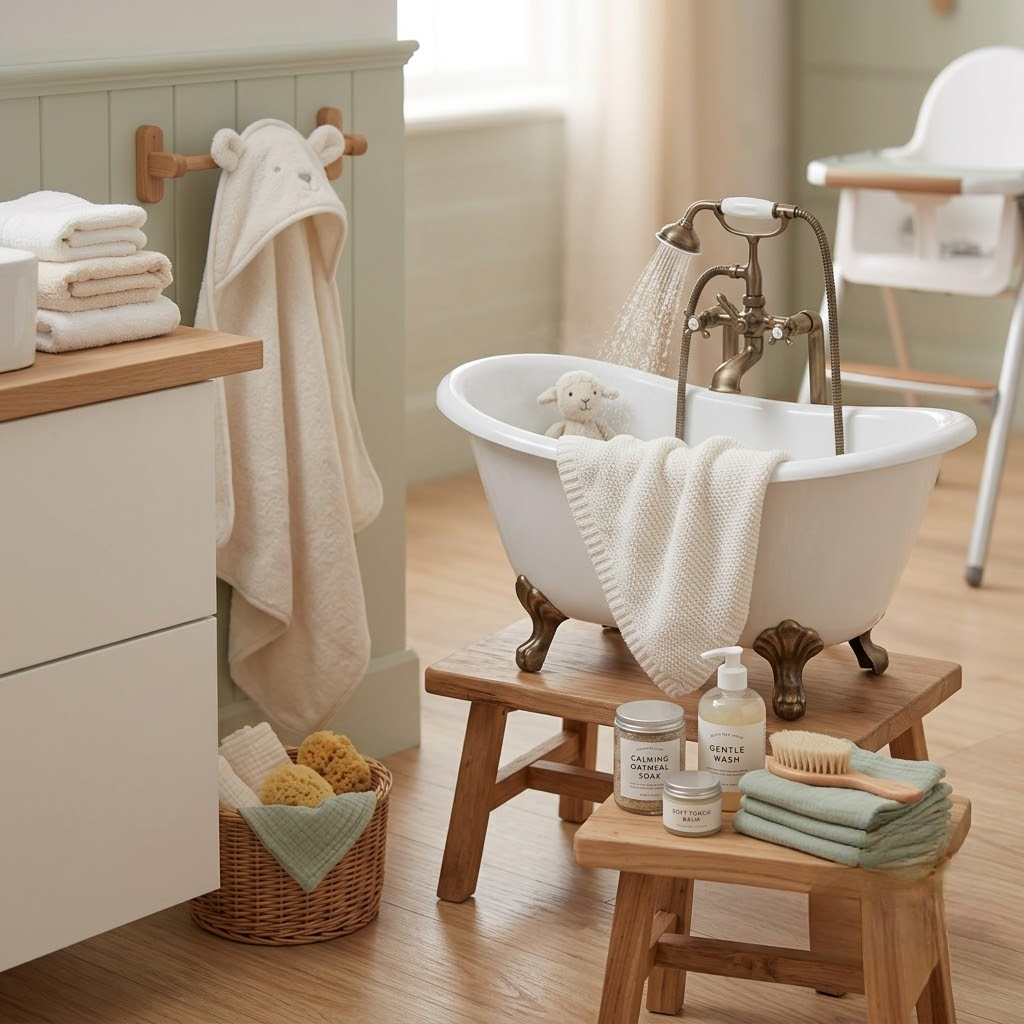 Banheira e produtos para banho e higiene do bebê