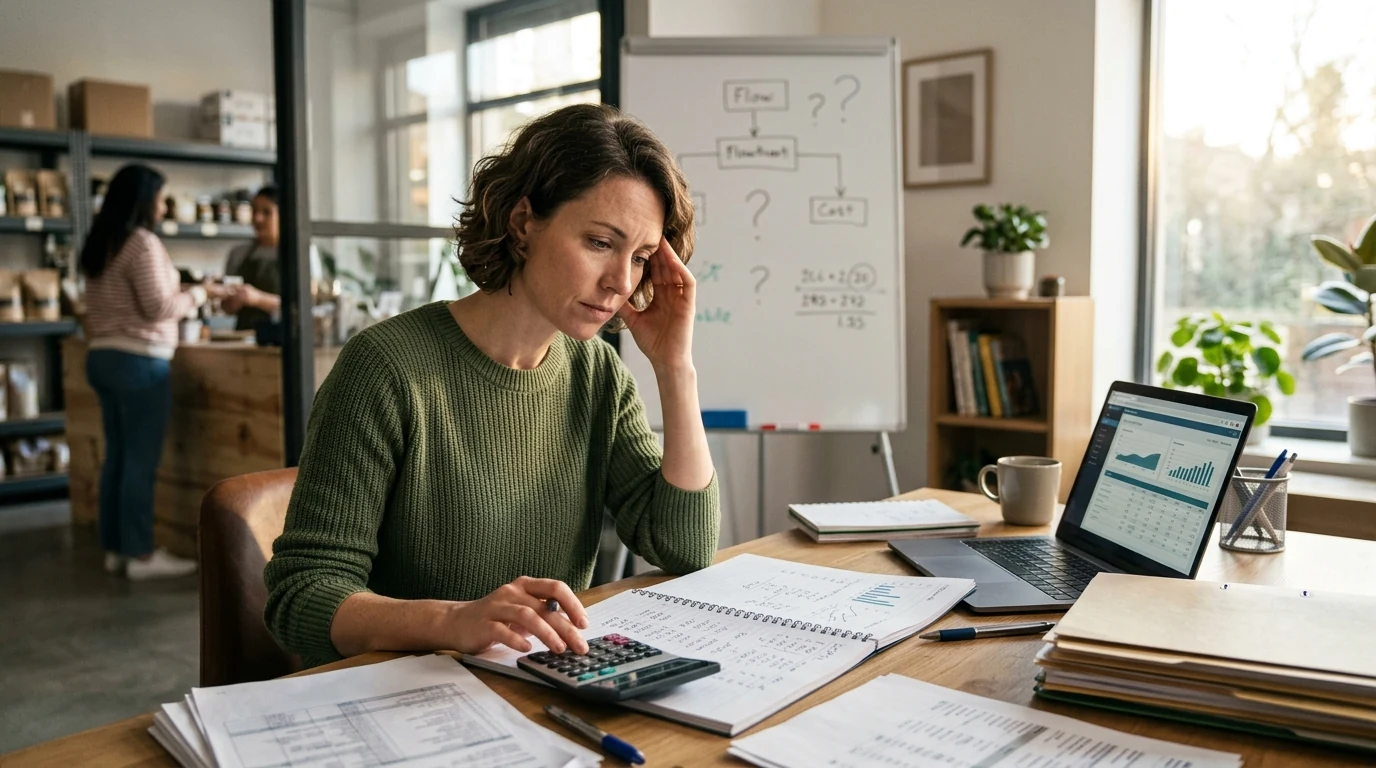 Empresário analisando receitas, despesas e lucro do negócio