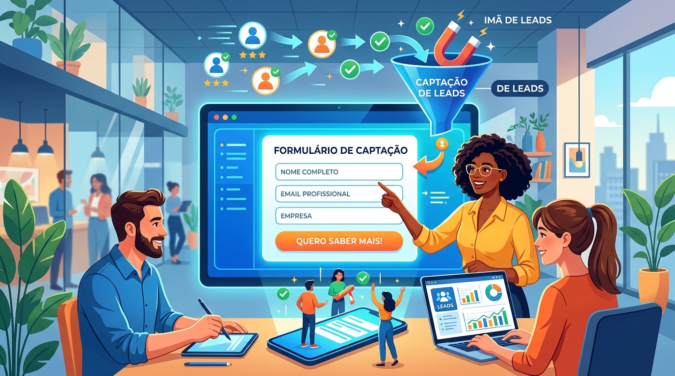 Equipe organizando a captação de leads por meio de um formulário digital