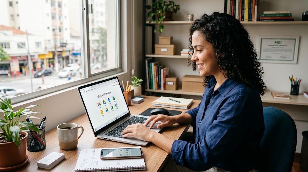 MEI trabalhando com ferramentas digitais em pequena empresa
