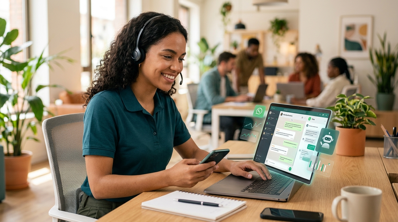 IA auxiliando atendimento humano pelo WhatsApp em pequena empresa