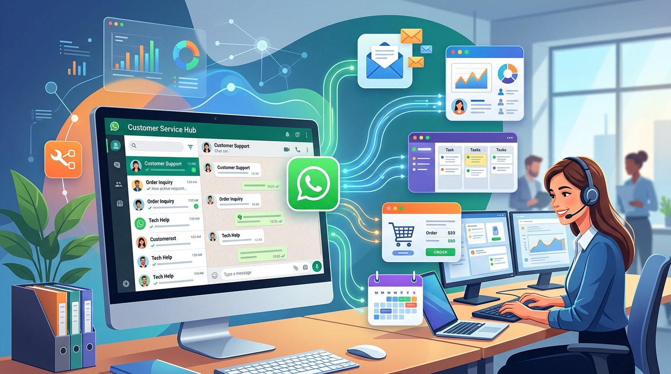 Central de atendimento conectando o WhatsApp a diferentes ferramentas empresariais