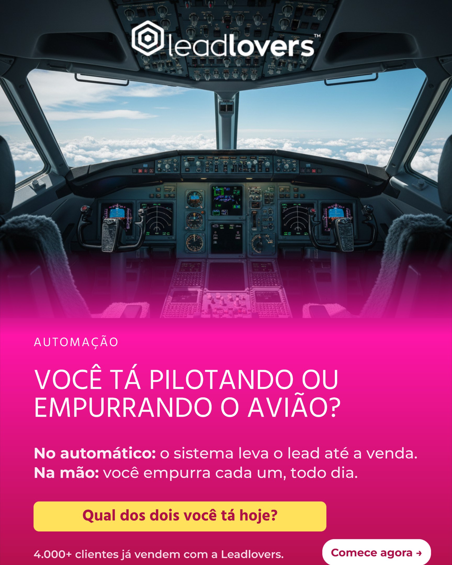 Banner da LeadLovers comparando resposta manual e resposta automática para novos leads