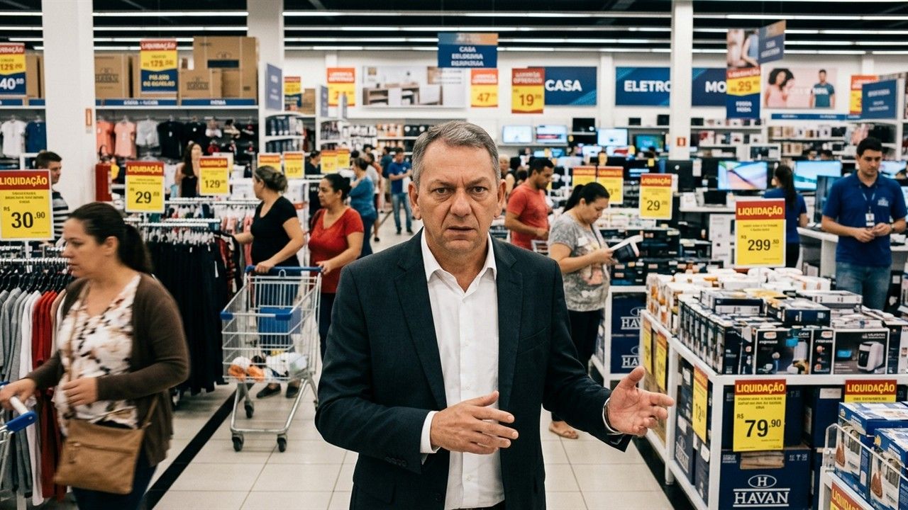 Empresário em uma grande loja de departamentos durante uma liquidação