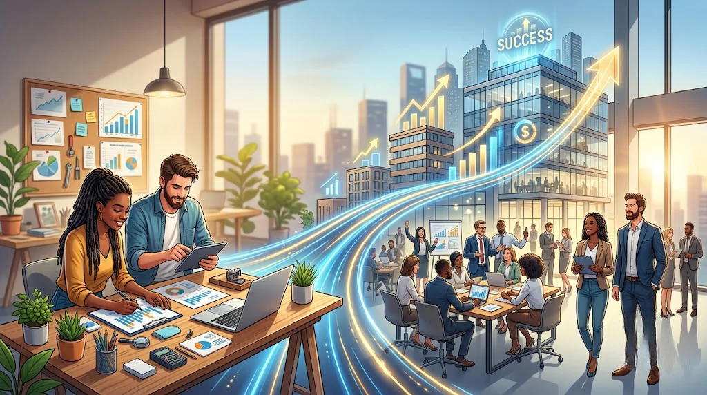 Pequenos empreendedores organizando o negócio em direção ao crescimento empresarial