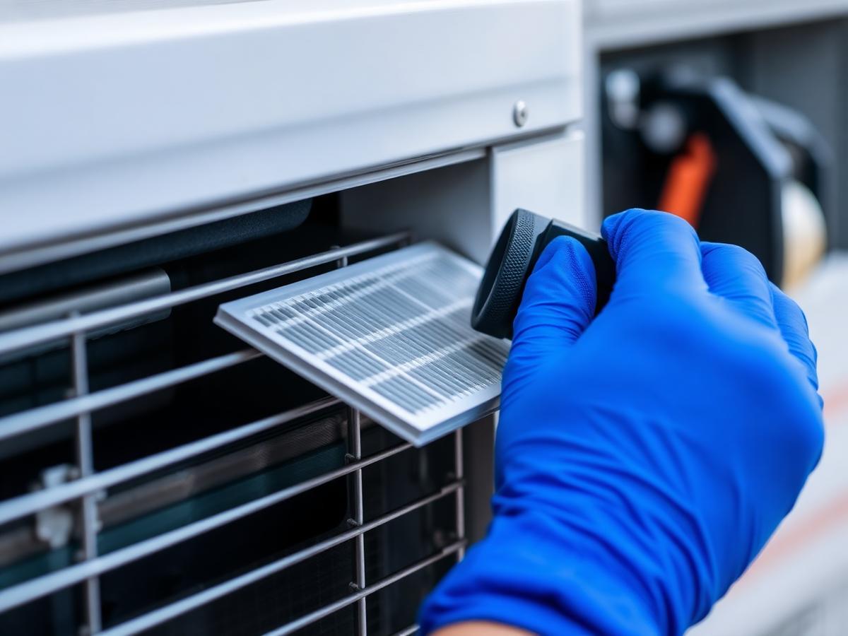 Técnico realizando manutenção em ar-condicionado