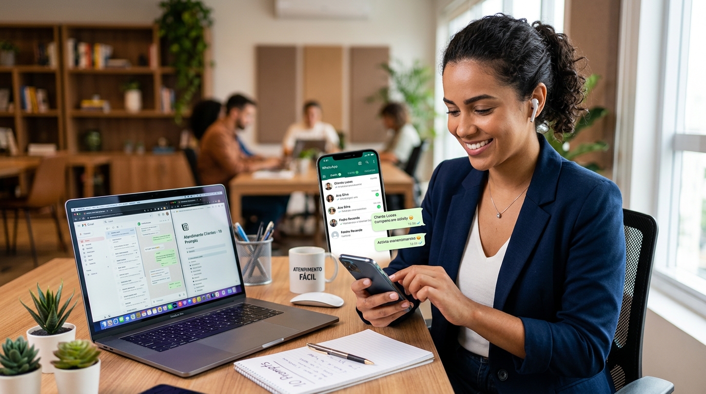 Profissional usando prompts de inteligência artificial para responder clientes pelo WhatsApp