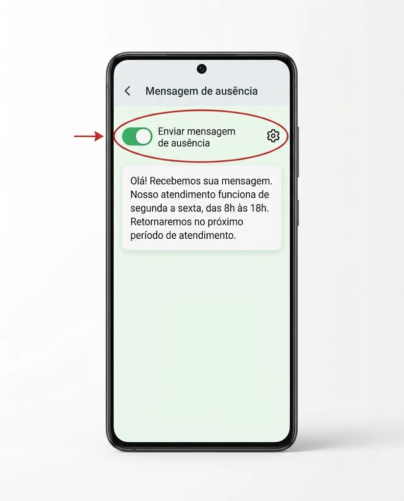 Botão para ativar o envio da mensagem de ausência no WhatsApp Business