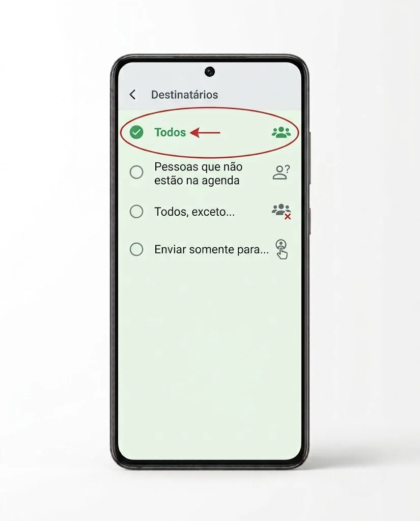 Seleção de destinatários da mensagem de ausência no WhatsApp Business