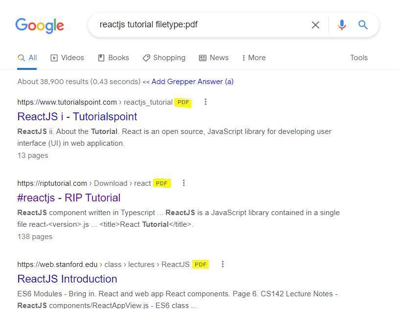Resultados do Google para uma pesquisa com o operador filetype:pdf