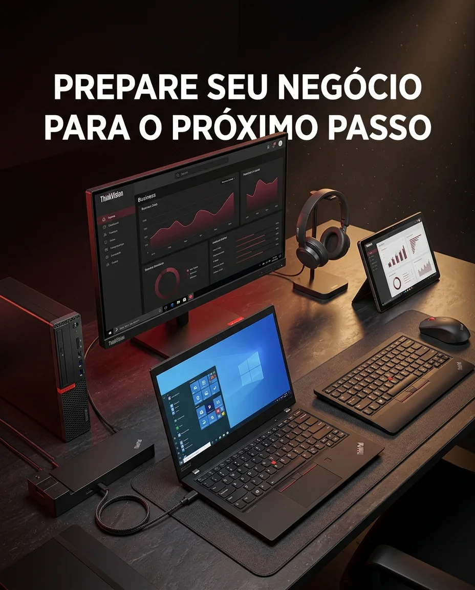 Computadores, notebook, tablet e periféricos em uma mesa de trabalho