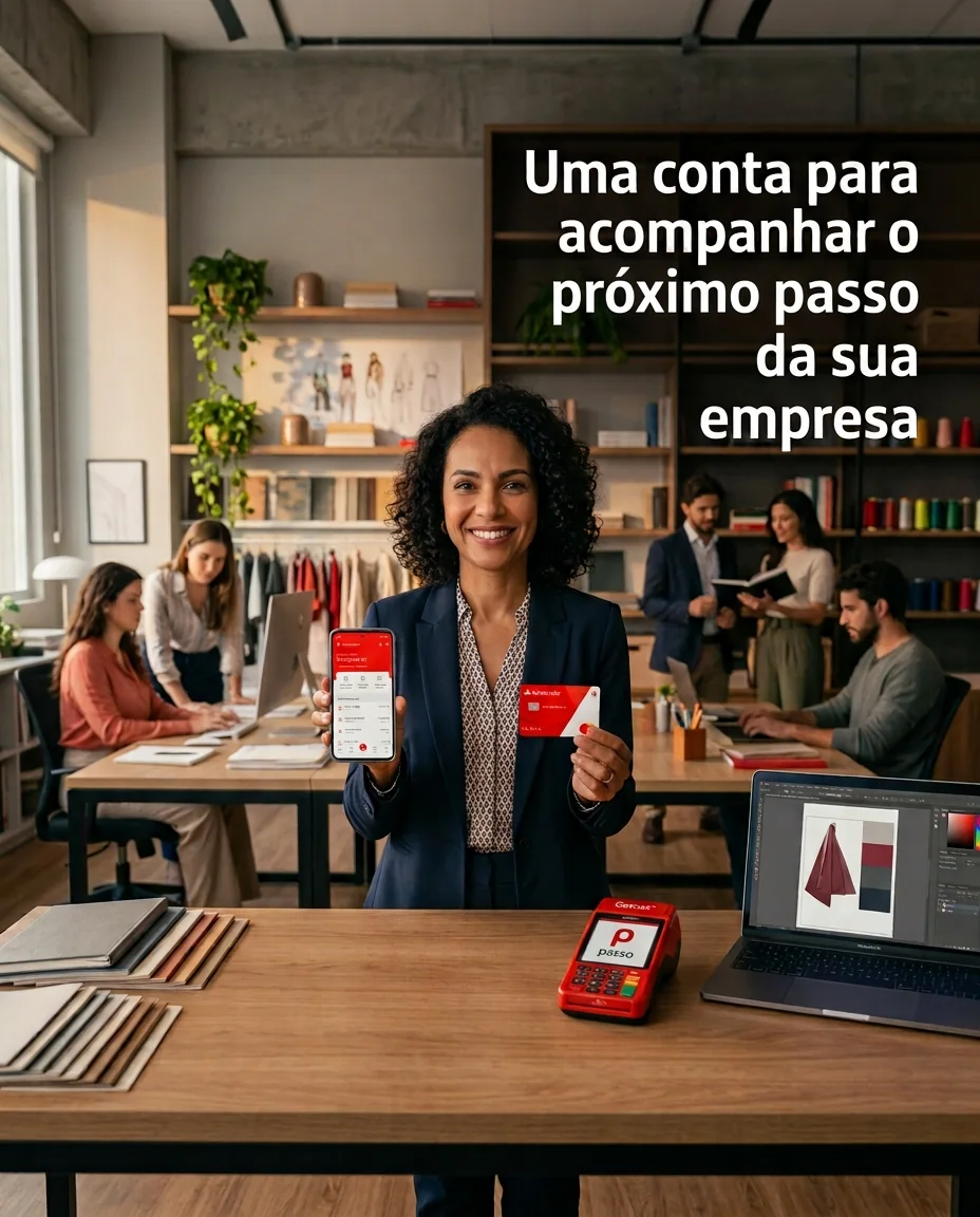 Empresária com celular e cartão em seu ambiente de trabalho