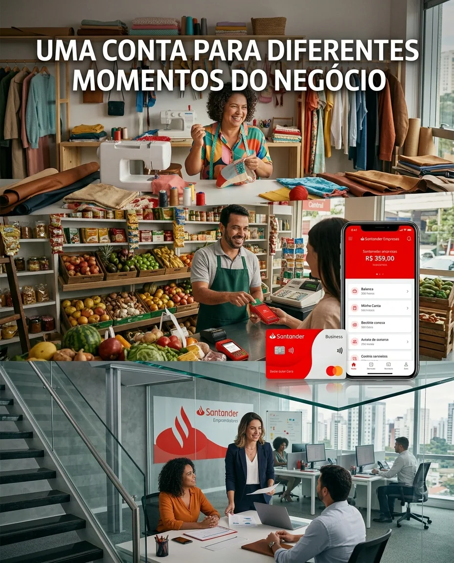 Profissionais em ateliê, comércio e escritório representando diferentes momentos do negócio